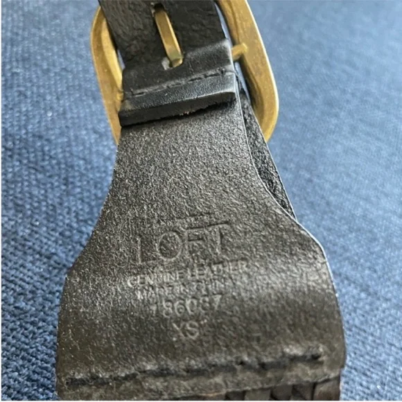 LOFT - XS black woven genuine leather wide belt with gold buckle. - Picture 2 of 13
